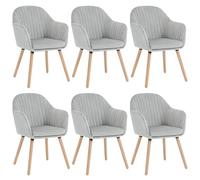 Chaises de Salle à Manger - WOLTU - Gris Clair - Lot de 6 - Accoudoirs - Pieds en Bois Massif