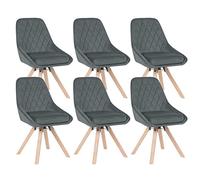 WOLTU Lot de 6 Chaises Pivotantes de Salle à Manger, Chaises de Cuisine Scandinaves, Siège Rembourré, Pieds en Bois Massif, en Velours, Gris Foncé, BH359dgr-6