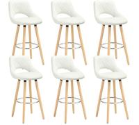 WOLTU Lot de 6 Tabourets de bar en lin et bois massif avec dossier et repose-pieds 43x40x96cm Blanc