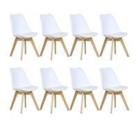 WOLTU Lot de 8 Chaises de Salle à Manger avec Siège Rembourré, Chaise de Salon Scandinave sur Pieds en Bois Massif, Blanc, EZS69ws-8