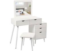WOLTU MB6059ws Coiffeuse avec miroir,Coiffeuse table de maquillage avec tabouret,Blanc