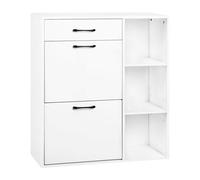 WOLTU Meuble à Chaussures avec Tiroir et Compartiments Rabattables et Ouverts, Armoire à Chaussures à 3 Niveaux, Étroit et Haut, en Bois Composé, 80,2x90x30cm, Blanc