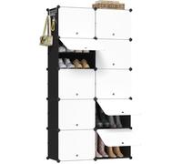 WOLTU Meuble à Chaussures Boîte à Chaussures Empilable avec 10 Compartiments pour Entrée、Chambre、Studio Blanc+Noir
