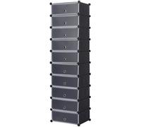 WOLTU Meuble à chaussures en plastique, Rangement de chaussures DIY, Pliable et Modulable, 10 couches, 47*37*170CM,Noir