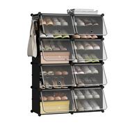 WOLTU Meuble à chaussures modulaire pliable DIY, organisateur de rangement en cubes transparents en PP empilables avec porte et crochet pour couloir et salon 30x80x90 white