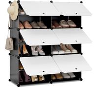 WOLTU Meuble Chaussure à 6 Compartiments, Boîte Rangement Chaussures, Boîte Modulable Plastique, Blanc+Noir W0ITT2006