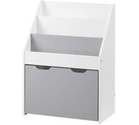 WOLTU Meuble de rangement pour Jouets et Livres en MDF, Étagère de rangement avec 3 Compartiments et 4 roulettes Gris et Blanc