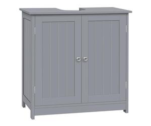 WOLTU Meuble sous Lavabo de Salle de Bains, Placard sous Vasque, Armoire WC Rangement sur Pieds avec 2 Portes et Étagère Réglable, Gris Clair, 60x30x60 cm