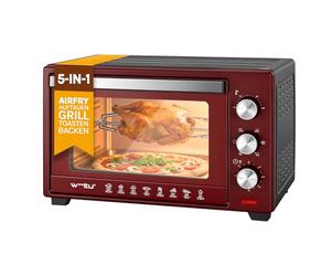 WOLTU Mini Four 32L avec Broche de Rôtisserie, 4 éléments chauffants, Minuterie 60 min, Température 100-230℃, 1600W, Porte à Double Vitrage, Rouge+Noir