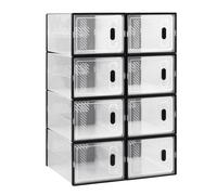 WOLTU Organisateur de rangement pour chaussures transparent noir 8/12/18 pièces, armoire à chaussures pliable, boîtes à chaussures empilables avec porte magnétique 18pcs