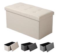 WOLTU Ottoman de rangement pliable avec couvercle amovible, fonctionnel, pouf-banc et siège rembourré light grey linen