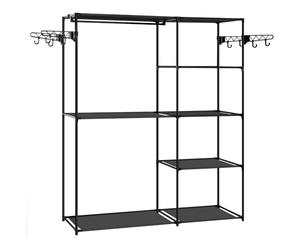 WOLTU Penderie Vêtement, Armoire Chambre, Dressing, Portant à Vêtement, avec 8 Étagères de Rangement, Barre de Suspension, Crochets, en Métal et Tissu, Noir