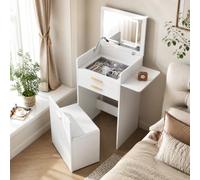 WOLTU Petite Coiffeuse avec Miroir LED Pliable et Tabouret de Rangement