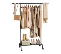 WOLTU Portant à Vêtements sur Roulettes, Tringle Extensible (84-124) x 40 x 156 cm, avec Étagère de Rangement, Cadre en Métal, Noir