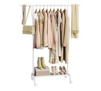 WOLTU Portant à Vêtements sur Roulettes, Tringle Extensible (84-124) x 40 x 156 cm, Porte Manteau, avec Étagère de Rangement en Tissu Oxford, Cadre en Métal, Blanc
