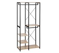 WOLTU Porte-manteau avec Étagère de Rangement, Penderie Vêtement Industrielle avec Cadre Métallique, 90x40x204,5 cm,en Bois MDF et en Métal, Chêne Clair + Noir