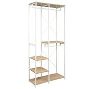 WOLTU Porte-manteau avec Étagère de Rangement, Penderie Vêtement Industrielle avec Cadre Métallique, 90x40x204,5 cm,en Bois MDF et en Métal, Chêne Clair + Blanc