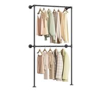 WOLTU Porte-Manteau Mural Industriel, Penderie Murale, Portant à Vêtements Mural en Forme de Tuyau d'Eau avec 2 Tringles pour Suspendre les Vêtements, Métal, Noir, 102,5x36,5x187cm