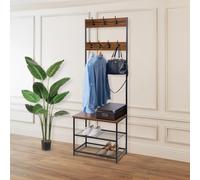 WOLTU Porte-manteau, séchoir à linge, étagère à chaussures, support à manteaux avec 7 crochets, étagère suspendue, rangement pour la maison et la chambre, organisateur de vêtements black dark brown