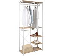 WOLTU Porte-Manteau vestiaire - Métal et bois - Blanc+Chêne Clair - 90 x 40 x 204,5 cm