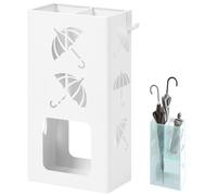 WOLTU Porte-Parapluie Rectangulaire à 2 Zones Séparées, 25×15×49 cm, Avec Motifs Ajourés, 4 Crochets, en Métal Laqué, Blanc