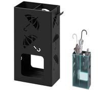 WOLTU Porte-Parapluie Rectangulaire à 2 Zones Séparées, 25×15×49 cm, Avec Motifs Ajourés, 4 Crochets, en Métal Laqué, Noir