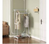 WOLTU Porte-vêtements à Double Tringle Extensible, Penderie sur Roulettes, Réglable en Largeur et en Hauteur, Métal, Argenté+Blanc