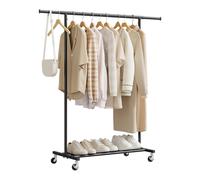 WOLTU Portemanteau à Roulettes, Porte-vêtements avec Tringle Extensible et Étagère de Rangement, Capacité de Charge 70 kg, pour Entrée, Chambre, en Métal, Noir