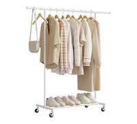 WOLTU Portemanteau à Roulettes, Porte-vêtements avec Tringle Extensible et Étagère de Rangement, Capacité de Charge 70 kg, pour Entrée, Chambre, en Métal, Blanc