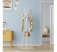 WOLTU Portemanteau sur Pieds en Forme d’Arbre, Portant à Vêtements avec 9 Crochets et 1 Étagère pour Vêtements Chapeaux Sacs, Porte-Manteau Trépied en Métal et Bois MDF, Noir (Blanc)