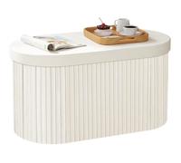 WOLTU Pouf avec Rangement 76L, Tabouret Ovale Pliable avec Couvercle Rembourré, Coffre en Velours, 76x38x38cm, Crème W0ETT0138