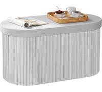 WOLTU Pouf avec Rangement, Coffre Ovale Pliable avec Couvercle Rembourré, en Velours, 76x38x38cm, Gris Clair