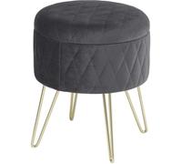 WOLTU Pouf coffre rond avec espace de rangement, siège en velours pieds en métal, Gris Foncé