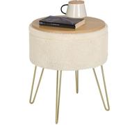 WOLTU Pouf Rond, Tabouret Coiffeuse, Tabouret de Rangement, Pouf pour Salon Chambre, Repose-Pieds Siège en Molleton Polaire avec Couvercle, Ø39 x 44 cm, Beige