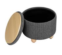 WOLTU Pouf de Rangement, Tabouret Rembourré avec Couvercle, Pouf Ottoman avec Pieds en Pin, Gain de Place, Charge 300kg pour Salon, Chambre, Ø 39x33 cm, Gris foncé