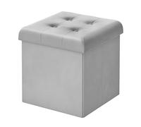 WOLTU Pouf Rangement, Pouf Coffre, Tabouret Rangement, en Velours avec Couvercle, Espace de Stockage, Gain de Place, 37,5x37,5x38 cm, Gris Clair