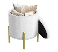 WOLTU Pouf Rond avec Espace de Rangement, Tabouert de Rangement avec Couvercle Amovible et Pieds Métalliques, en MDF et Polaire Teddy, pour Salon, Chambre, Entrée, φ35xH41 cm, Blanc