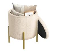 WOLTU Pouf Rond avec Espace de Rangement, Tabouert de Rangement avec Couvercle Amovible et Pieds Métalliques, en MDF et Polaire Teddy, pour Salon, Chambre, Entrée, φ35xH41 cm, Beige