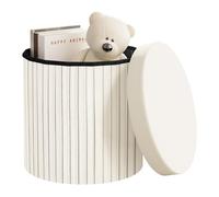 WOLTU Pouf Rond avec Rangement, Tabouret de Rangement Pliable, Tabouret avec Couvercle Rembourré, Coffre Pouf en Velours, MDF, Ø38xH36 cm, Crème