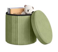 WOLTU Pouf Rond avec Rangement, Tabouret de Rangement Pliable, Tabouret avec Couvercle Rembourré, Coffre Pouf en Velours, MDF, Ø38xH36 cm, Vert