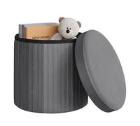 WOLTU Pouf Rond avec Rangement, Tabouret de Rangement Pliable, Tabouret avec Couvercle Rembourré, Coffre Pouf en Velours, MDF, Ø38xH36 cm, Gris Foncé