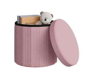 WOLTU Pouf Rond avec Rangement, Tabouret de Rangement Pliable, Tabouret avec Couvercle Rembourré, Coffre Pouf en Velours, MDF, Ø38xH36 cm, Rose Clair