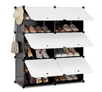 WOLTU Rangement Chaussure, Boîte Rangement Chaussures, Meuble Chaussure à 6 Compartiments, Étagère Chaussures Modulable Plastique, avec Portes, Blanc+Noir