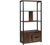 WOLTU RGB09dc Étagère de rangement Bibliothèque avec armoire et tiroirs,Étagère de bureau en métal Étagère de cuisine 58x24x120cm,Hêtre foncé