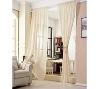 WOLTU® Rideau Voilage, Semi-Transparent, Voilage Fenêtre avec Galon Fronceur, 1 Pièce, Décoration Maison Chambre 140x245 cm,Sable