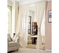 WOLTU® Rideau Voilage, Semi-Transparent, Voilage Fenêtre avec Galon Fronceur, 1 Pièce, Décoration Maison Chambre 140x225 cm,Crème