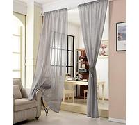 WOLTU® Rideau Voilage, Semi-Transparent, Voilage Fenêtre avec Galon Fronceur, 1 Pièce, Décoration Maison Chambre 140x225 cm,Gris Foncé