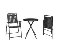 WOLTU Salon de Jardin 3 Pièces, Table et 2 Chaises Pliables avec Accoudoirs, Structure en Métal Résistant aux Intempéries, pour Terrasse, Balcon et Patio, Noir