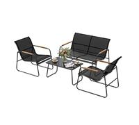 WOLTU Salon de Jardin Extérieur pour 4 Personnes, 1 Table, 2 Chaises et 1 Banc de Jardin, Ensemble de Meubles de Jadin avec Structure Métallique, Tissu Polyester, pour Balcon, Terrasse, Noir