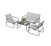 WOLTU Salon de Jardin Extérieur pour 4 Personnes, 1 Table, 2 Chaises et 1 Banc de Jardin, Ensemble de Meubles de Jadin avec Structure Métallique, Tissu Polyester, pour Balcon, Terrasse, Gris